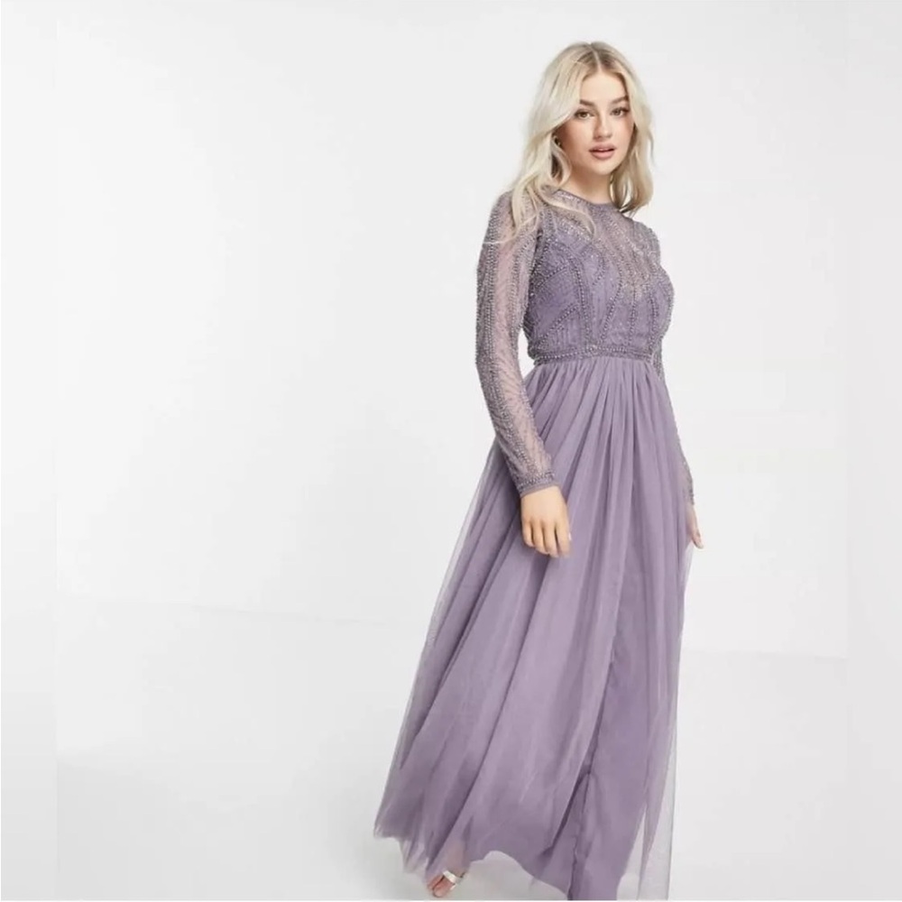 ASOS Petite Purple Long Sleeve Gown for Wedding Guests